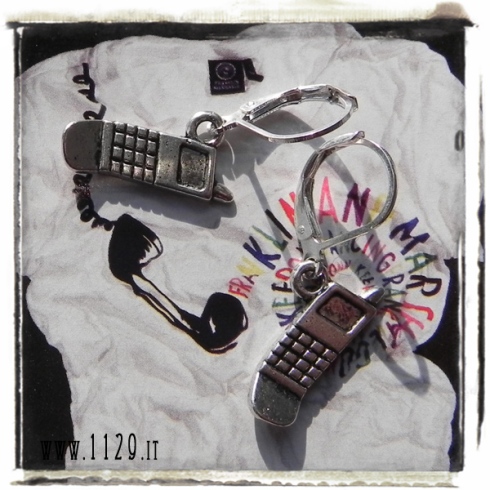 orecchini ciondolo argento telefono cellulare telefonino mobile phone cell silver charms earrings 1129 17x10mm