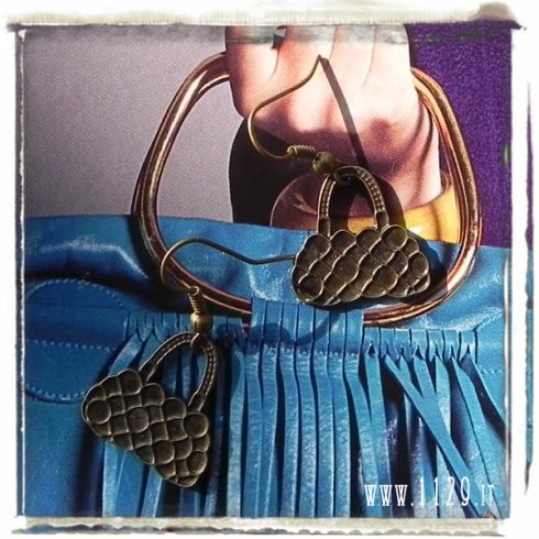 orecchini ciondolo bronzo borsetta borsa moda fahion bag bronze charm earrings 1129 20x20mm