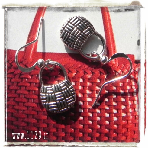 orecchini ciondolo borsa borsetta bag silver charms earrings 1129 18x13mm